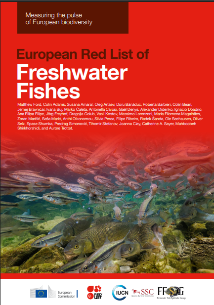 Front cover of the 2026 edition of the European Red List of Freshwater Fishes.
